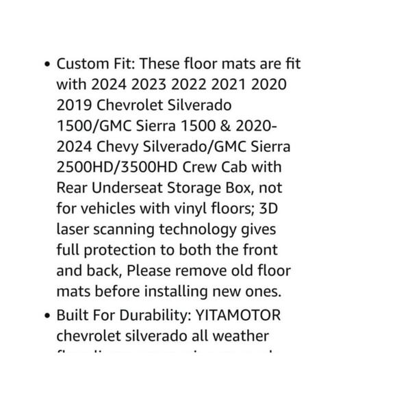 Front & Rear floor liners for 2019-2024 GM trucks 1500-3500 crew cab floor Mat - Picture 3 of 5